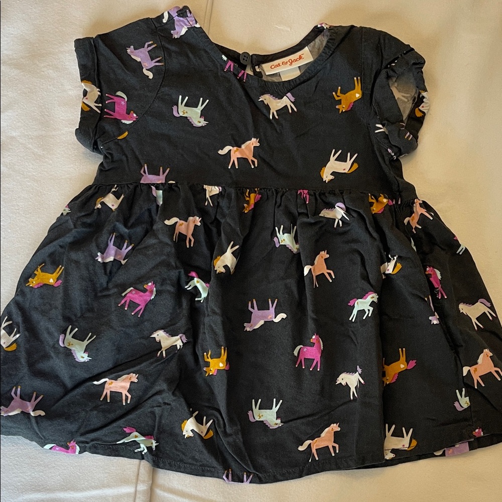 Cat & Jack Black Dress with Multicolor Horses